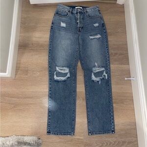 PacSun Blue Straight Leg Jeans with Distressed Details